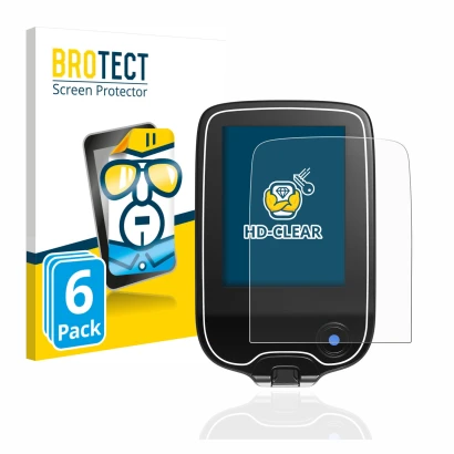 Parte frontal de un envase de producto con el logotipo de la marca BROTECT. Al lado se muestra el dispositivo Freestyle Libre