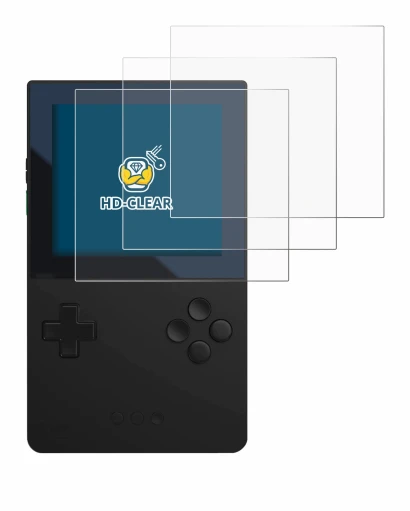 Imagen del dispositivo Analogue Pocket con una amplia variedad de protectores de pantalla.