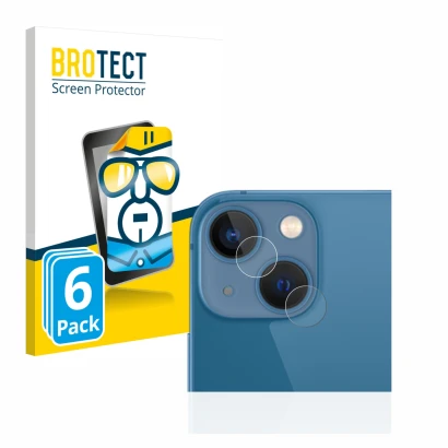 Parte frontal de un envase de producto con el logotipo de la marca BROTECT. Al lado se muestra el dispositivo Apple iPhone 13