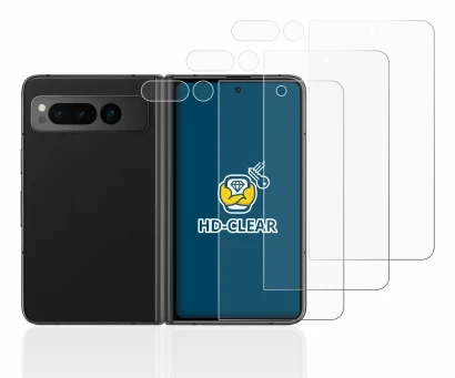 Imagen del dispositivo Google Pixel Fold (Frontal+Cámara) con una amplia variedad de protectores de pantalla.
