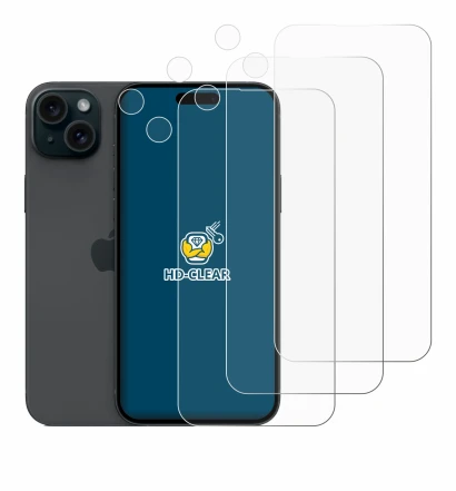 Imagen del dispositivo Apple iPhone 15 Plus (Frontal+Cámara) con una amplia variedad de protectores de pantalla.