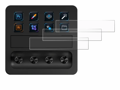 Imagen del dispositivo Elgato Stream Deck + con una amplia variedad de protectores de pantalla.