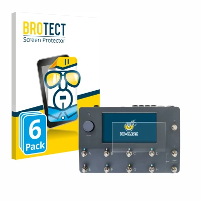 Parte frontal de un envase de producto con el logotipo de la marca BROTECT. Al lado se muestra el dispositivo Neural DSP Quad