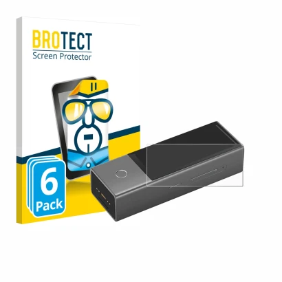 Parte frontal de un envase de producto con el logotipo de la marca BROTECT. Al lado se muestra el dispositivo Timekettle X1 co