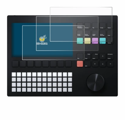 Imagen del dispositivo Polyend Tracker con una amplia variedad de protectores de pantalla.