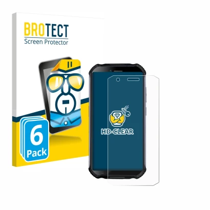 Parte frontal de un envase de producto con el logotipo de la marca BROTECT. Al lado se muestra el dispositivo Doogee S41 Plus