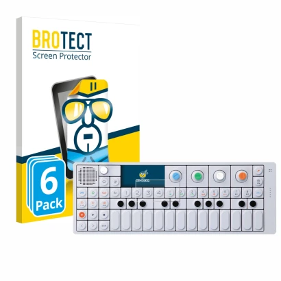 Parte frontal de un envase de producto con el logotipo de la marca BROTECT. Al lado se muestra el dispositivo Teenage Engineer