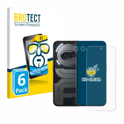 Parte frontal de un envase de producto con el logotipo de la marca BROTECT. Al lado se muestra el dispositivo Nothing Phone (2