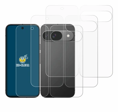 Imagen del dispositivo Google Pixel 9 (Frontal+Trasero) con una amplia variedad de protectores de pantalla.