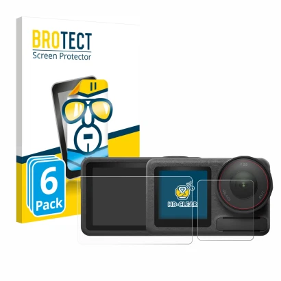 Parte frontal de un envase de producto con el logotipo de la marca BROTECT. Al lado se muestra el dispositivo DJI Osmo Action 