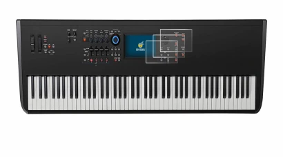 Imagen del dispositivo Yamaha MODX8+ con una amplia variedad de protectores de pantalla.