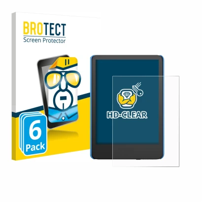 Parte frontal de un envase de producto con el logotipo de la marca BROTECT. Al lado se muestra el dispositivo Amazon Kindle Ki