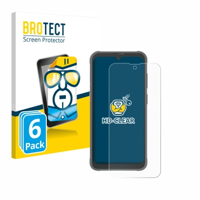 Parte frontal de un envase de producto con el logotipo de la marca BROTECT. Al lado se muestra el dispositivo Blackview BV5200