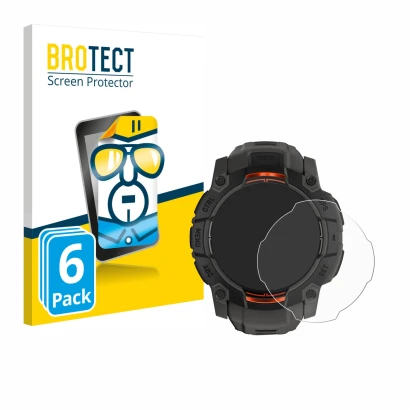 Parte frontal de un envase de producto con el logotipo de la marca BROTECT. Al lado se muestra el dispositivo Garmin Instinct 