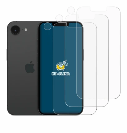 Imagen del dispositivo Apple iPhone 16e (Frontal+Cámara) con una amplia variedad de protectores de pantalla.