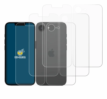 Imagen del dispositivo Apple iPhone 16e (Frontal+Trasero) con una amplia variedad de protectores de pantalla.