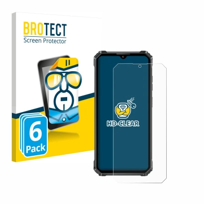 Parte frontal de un envase de producto con el logotipo de la marca BROTECT. Al lado se muestra el dispositivo Oukitel G1 con s