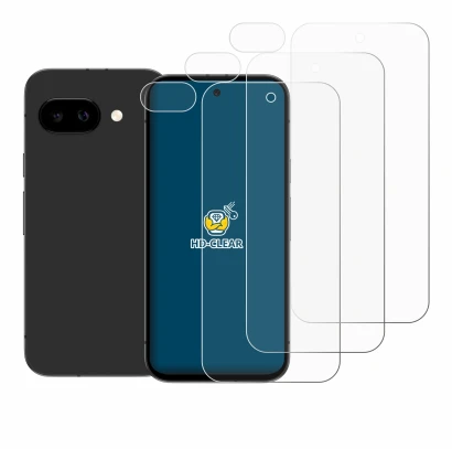 Imagen del dispositivo Google Pixel 9a (Frontal+Cámara) con una amplia variedad de protectores de pantalla.