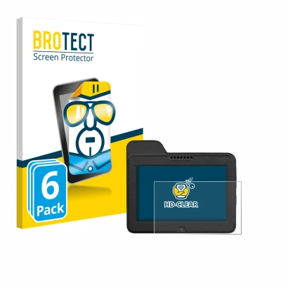 Parte frontal de un envase de producto con el logotipo de la marca BROTECT. Al lado se muestra el dispositivo Naviter Omni con