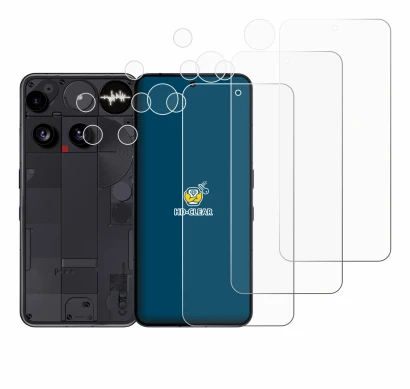 Imagen del dispositivo Nothing Phone (3) (Frontal+Cámara) con una amplia variedad de protectores de pantalla.