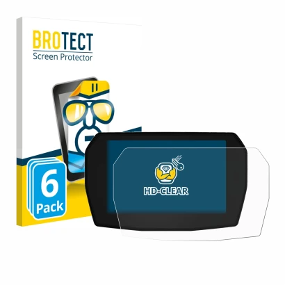 Parte frontal de un envase de producto con el logotipo de la marca BROTECT. Al lado se muestra el dispositivo Ducati Panigale 