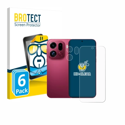 Parte frontal de un envase de producto con el logotipo de la marca BROTECT. Al lado se muestra el dispositivo Oppo Find X9 Pro