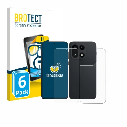 Parte frontal de un envase de producto con el logotipo de la marca BROTECT. Al lado se muestra el dispositivo OnePlus 15 (Fron