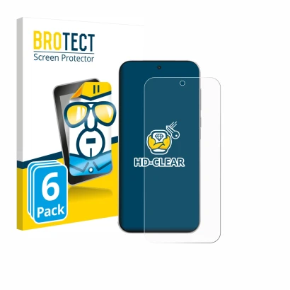 Parte frontal de un envase de producto con el logotipo de la marca BROTECT. Al lado se muestra el dispositivo OnePlus Turbo 6V