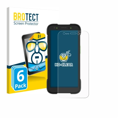 Parte frontal de un envase de producto con el logotipo de la marca BROTECT. Al lado se muestra el dispositivo Zebra TC701 con