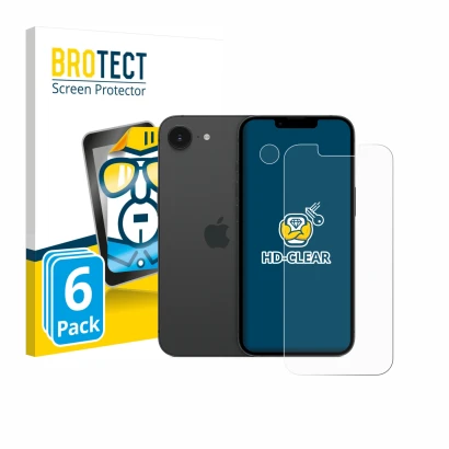 Parte frontal de un envase de producto con el logotipo de la marca BROTECT. Al lado se muestra el dispositivo Apple iPhone 17e