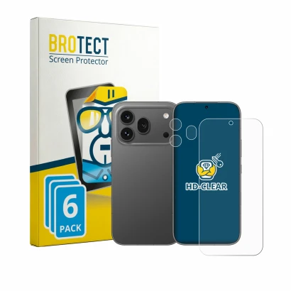 Parte frontal de un envase de producto con el logotipo de la marca BROTECT. Al lado se muestra el dispositivo Honor 600 Pro (F