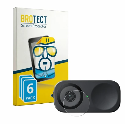 Parte frontal de un envase de producto con el logotipo de la marca BROTECT. Al lado se muestra el dispositivo Insta360 Link 2C