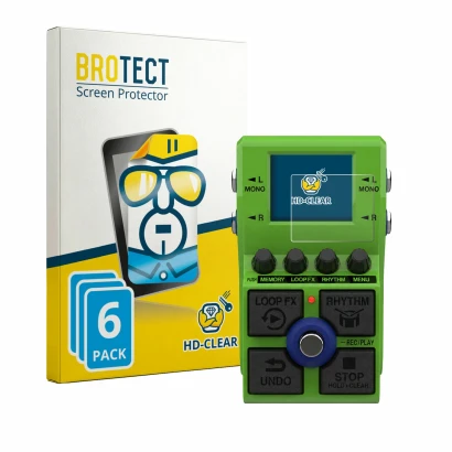 Parte frontal de un envase de producto con el logotipo de la marca BROTECT. Al lado se muestra el dispositivo Zoom MS-90LP Plu