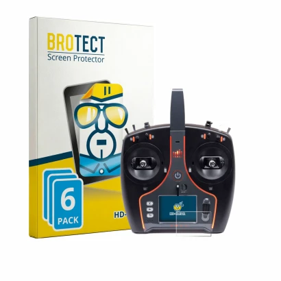 Parte frontal de un envase de producto con el logotipo de la marca BROTECT. Al lado se muestra el dispositivo Spektrum NX7e Pl