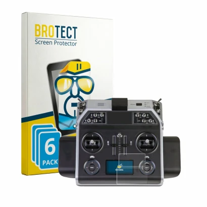 Parte frontal de un envase de producto con el logotipo de la marca BROTECT. Al lado se muestra el dispositivo Graupner MC-26 H