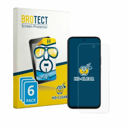 Parte frontal de un envase de producto con el logotipo de la marca BROTECT. Al lado se muestra el dispositivo Honor X6e con su