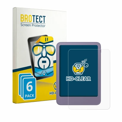 Parte frontal de un envase de producto con el logotipo de la marca BROTECT. Al lado se muestra el dispositivo Amazon Kindle 20