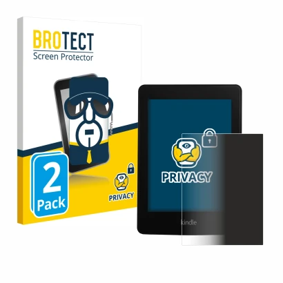 Parte frontal de un envase de producto con el logotipo de la marca BROTECT. Al lado se muestra el dispositivo Amazon Kindle Pa