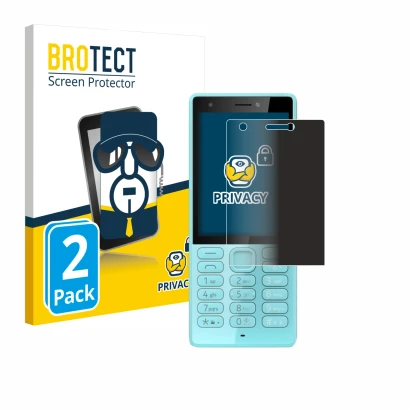 Parte frontal de un envase de producto con el logotipo de la marca BROTECT. Al lado se muestra el dispositivo Nokia 216 con su