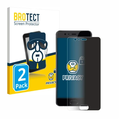 Parte frontal de un envase de producto con el logotipo de la marca BROTECT. Al lado se muestra el dispositivo Huawei P10 Plus 