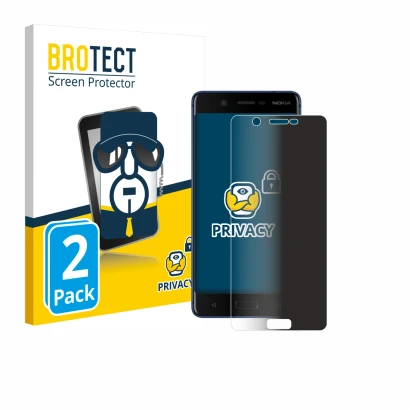 Parte frontal de un envase de producto con el logotipo de la marca BROTECT. Al lado se muestra el dispositivo Nokia 5 con su p