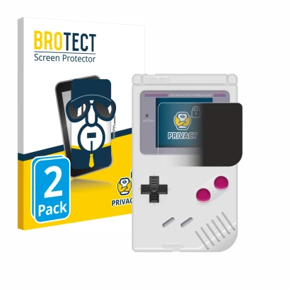 Parte frontal de un envase de producto con el logotipo de la marca BROTECT. Al lado se muestra el dispositivo Nintendo Gameboy