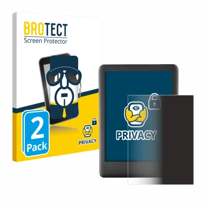Parte frontal de un envase de producto con el logotipo de la marca BROTECT. Al lado se muestra el dispositivo Amazon Kindle 20