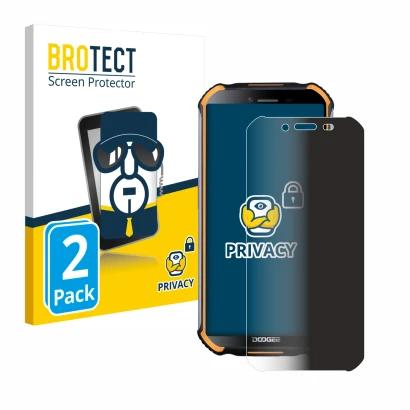 Parte frontal de un envase de producto con el logotipo de la marca BROTECT. Al lado se muestra el dispositivo Doogee S40 con s