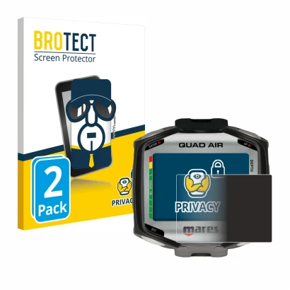 Parte frontal de un envase de producto con el logotipo de la marca BROTECT. Al lado se muestra el dispositivo Mares Quad Air c