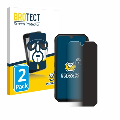 Parte frontal de un envase de producto con el logotipo de la marca BROTECT. Al lado se muestra el dispositivo Blackview BV9900