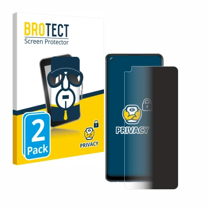 Parte frontal de un envase de producto con el logotipo de la marca BROTECT. Al lado se muestra el dispositivo Oppo A74 con su 