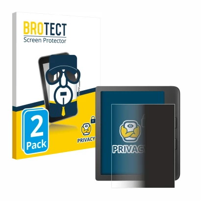 Parte frontal de un envase de producto con el logotipo de la marca BROTECT. Al lado se muestra el dispositivo Tolino Vision 6 