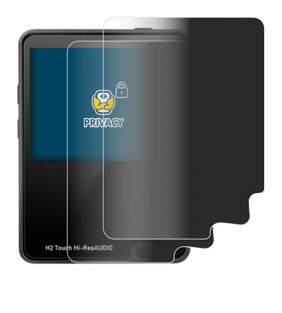 Imagen del dispositivo HifiWalker H2 touch con una amplia variedad de protectores de pantalla.