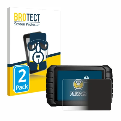 Parte frontal de un envase de producto con el logotipo de la marca BROTECT. Al lado se muestra el dispositivo iCarsoft CR Max 